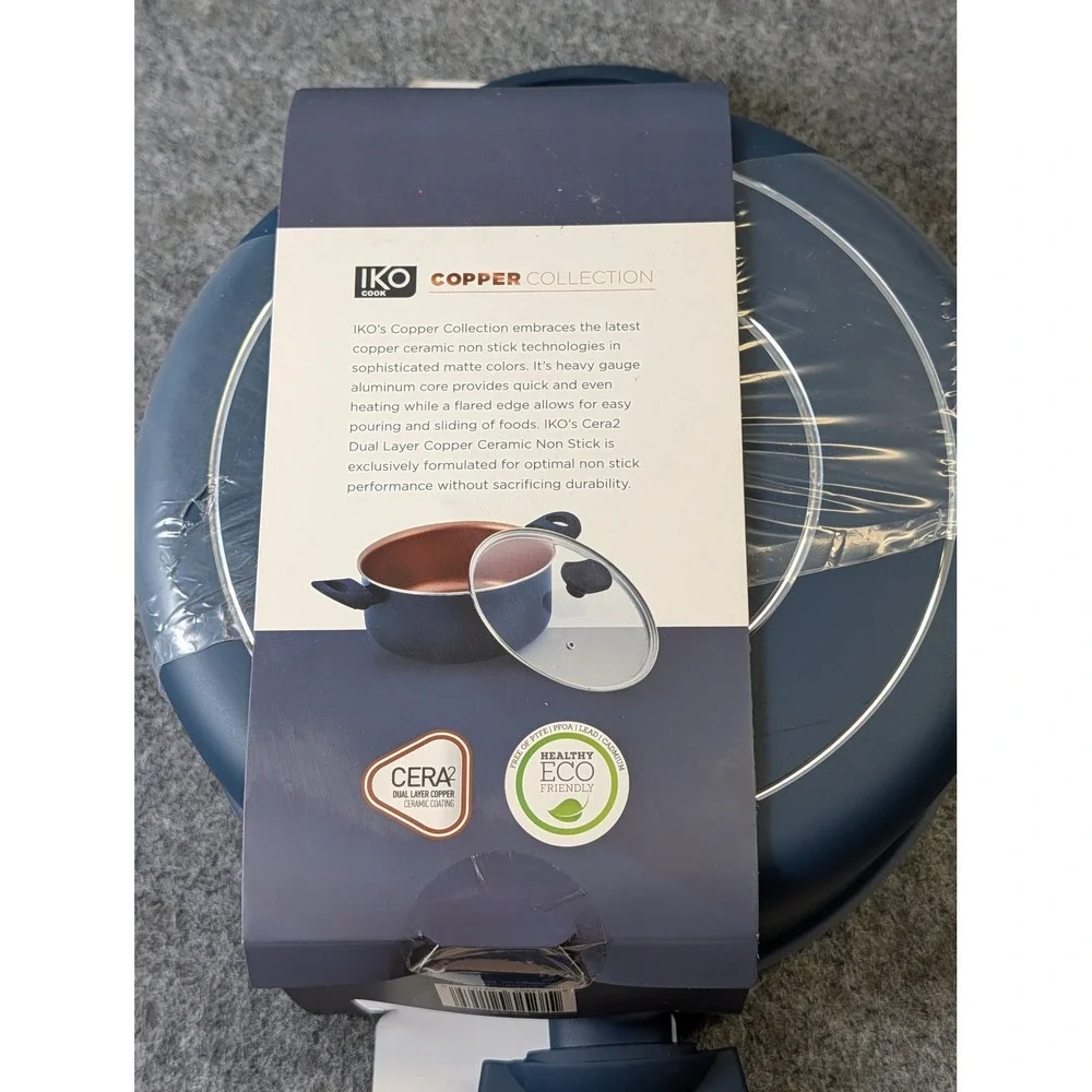 IKO Cook Copper Collection 5.0 Qt Dutch Oven Ceramic Nonstick Blue Matte Lid NWT